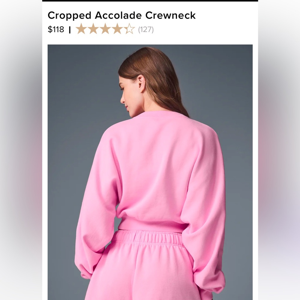 NWT ALO Yoga Cropped Accolade Crewneck Sweet Pink Small and XS - Picture 6 of 11